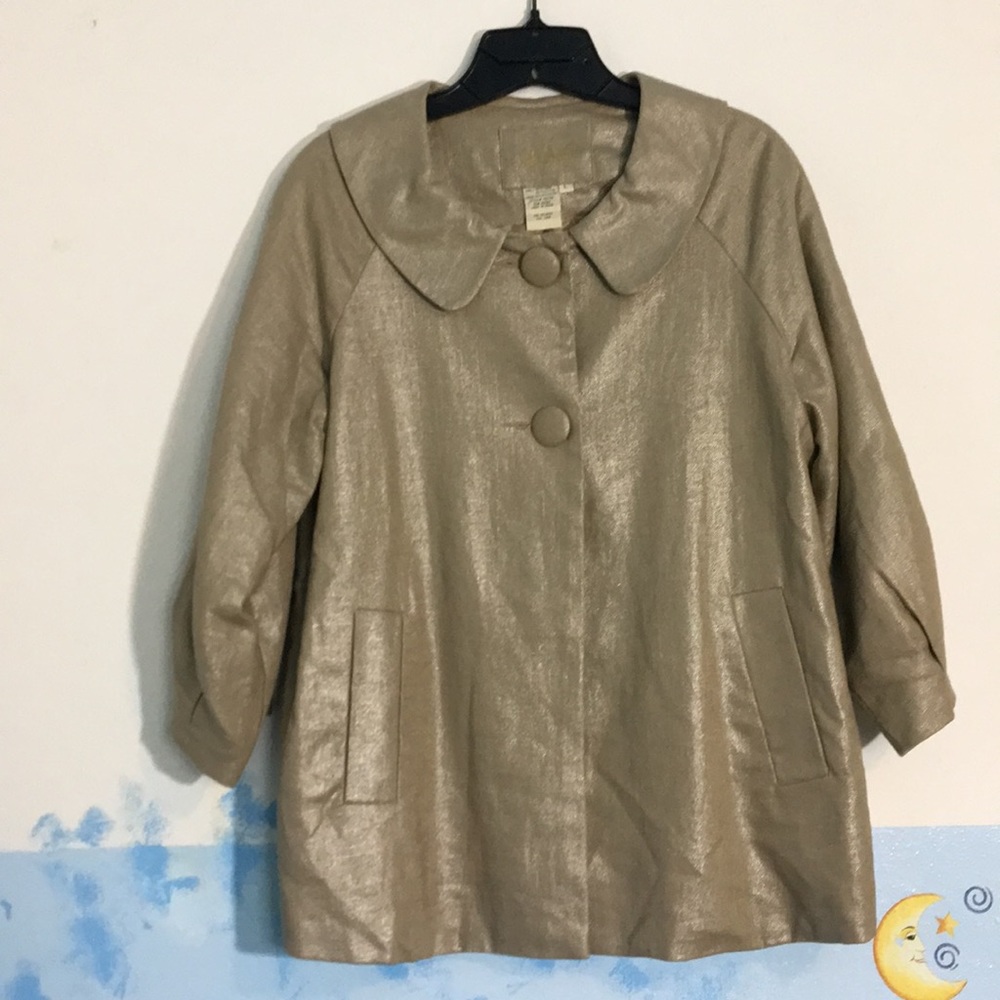 LAL Live  Little Tan Metallic 3/4 Sleeve Jacket L